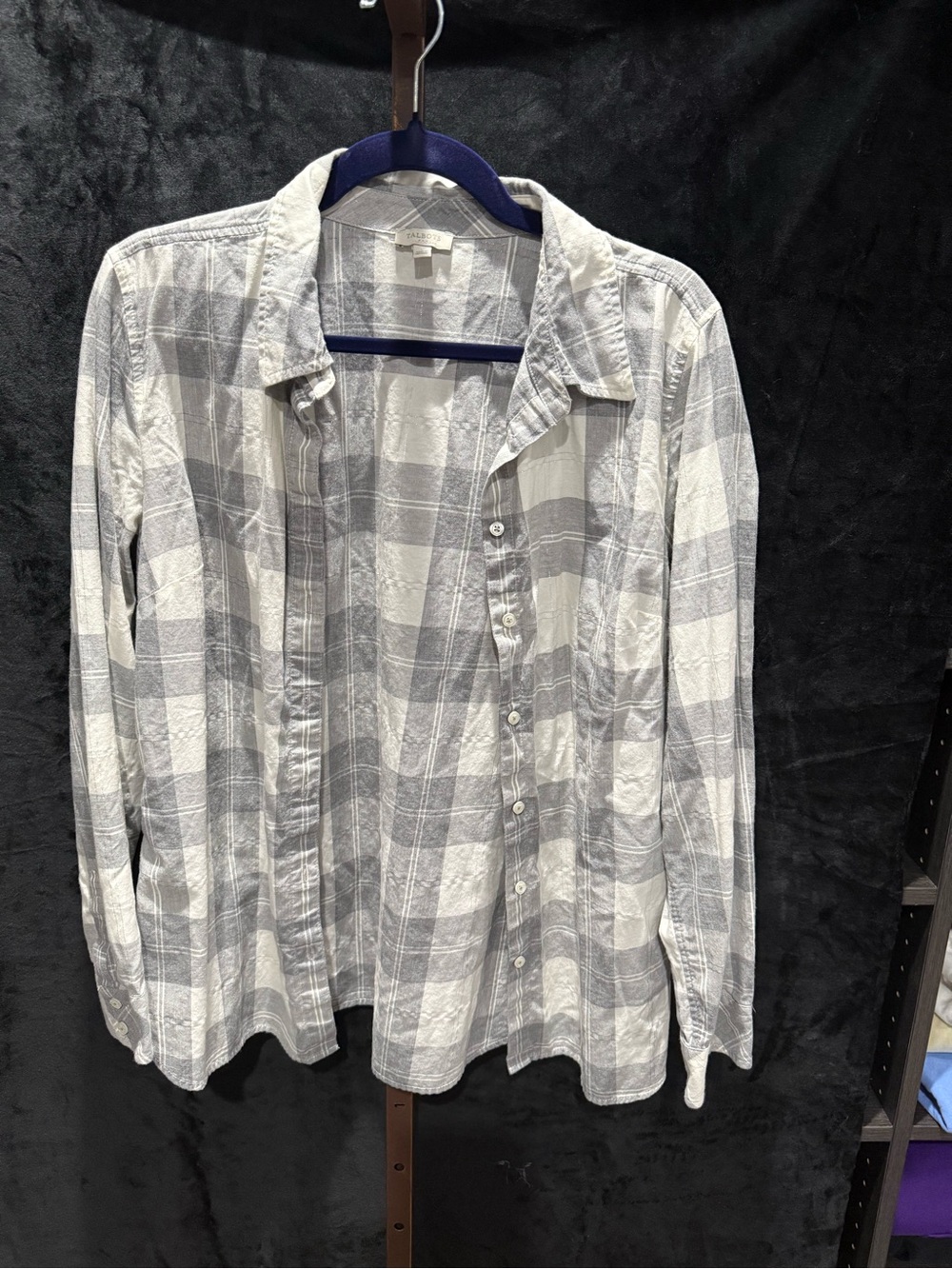 Talbots Classic Gray & White Plaid Button-Up Shirt